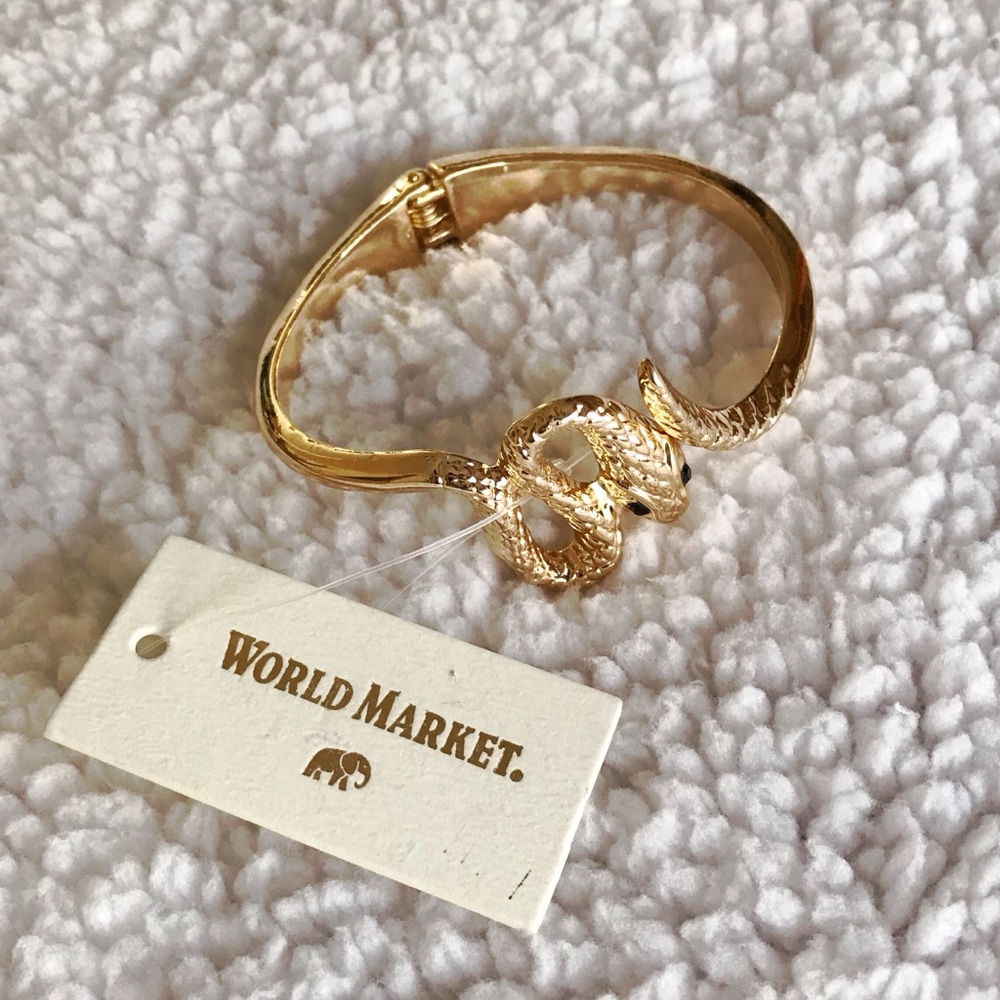 Gold Snake Hinged Cuff Bracelet - Picture 3 of 6